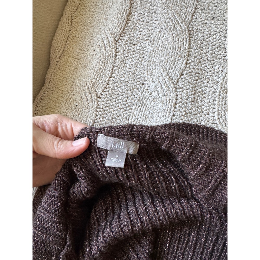 J. Jill Brown Ribbed Knit Cardigan Notched Collar Drawstring Waist Sweater Small - Picture 2 of 4